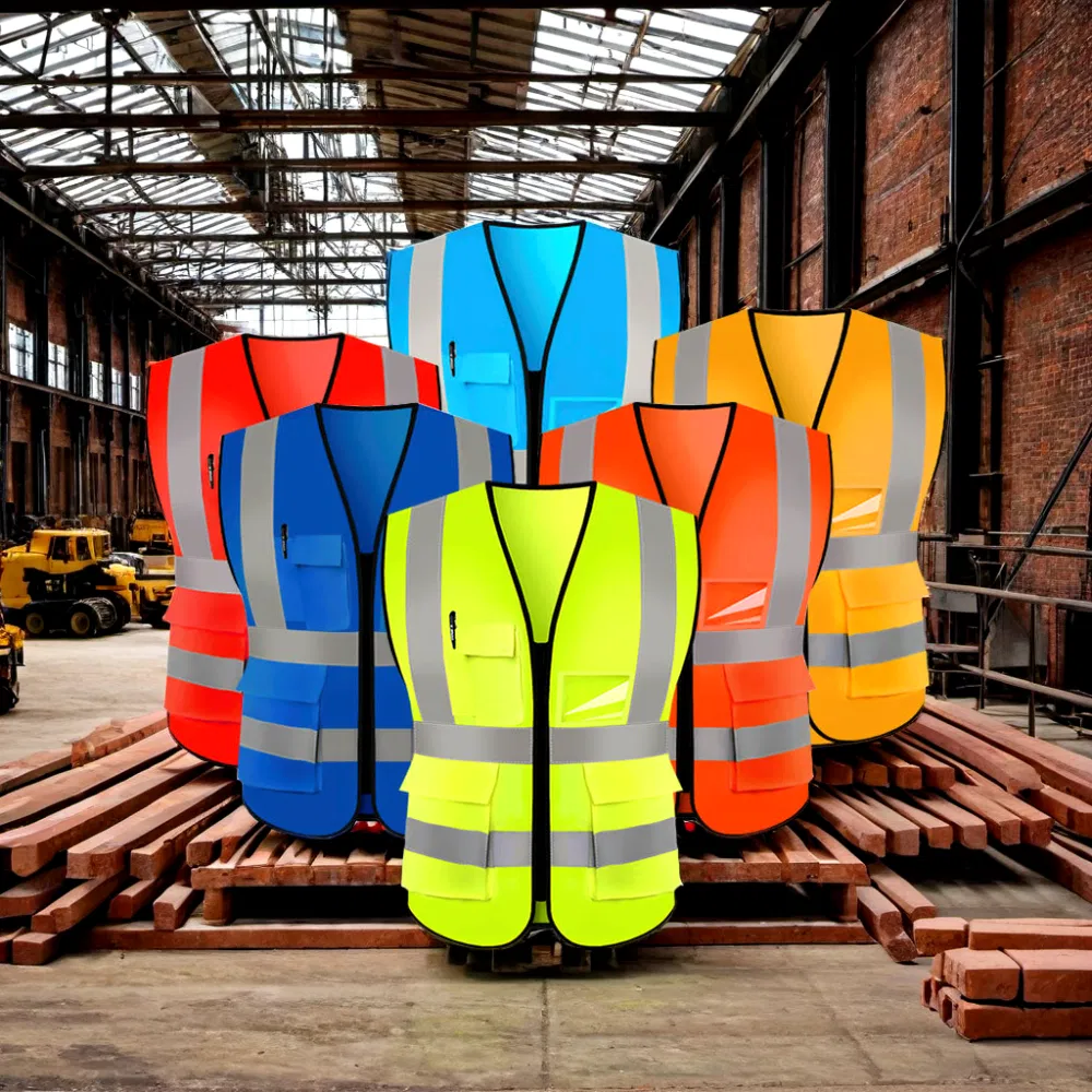 Manufacturers-High-Visibility-Safety-Vest-for-Road-Maintenance Áo gile lưới 3M có túi hộp nhiều màu - Ảnh 1