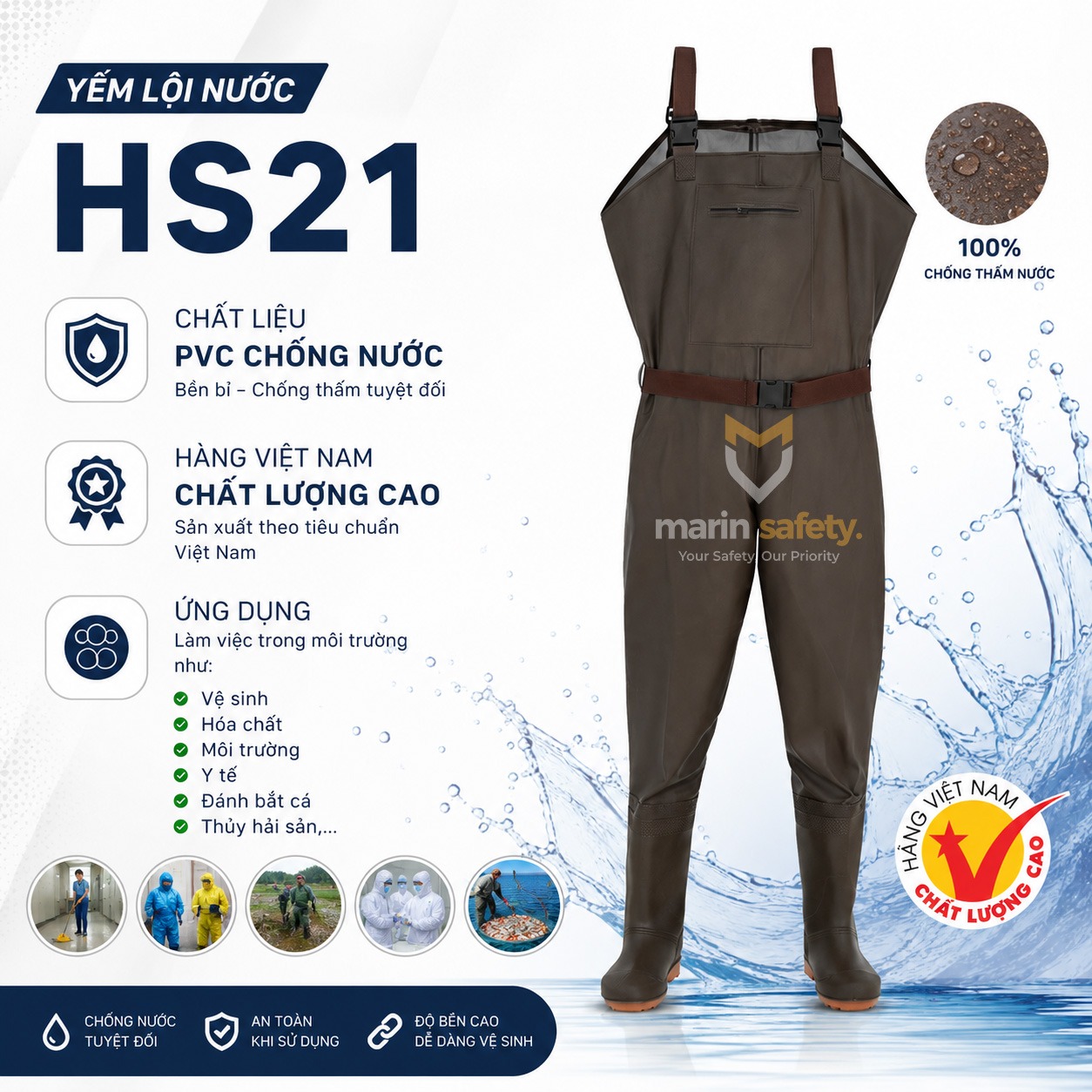Yếm-liền-ủng-lội-nước-HS21 Yếm lội nước màu nâu HS21 - Ảnh 1