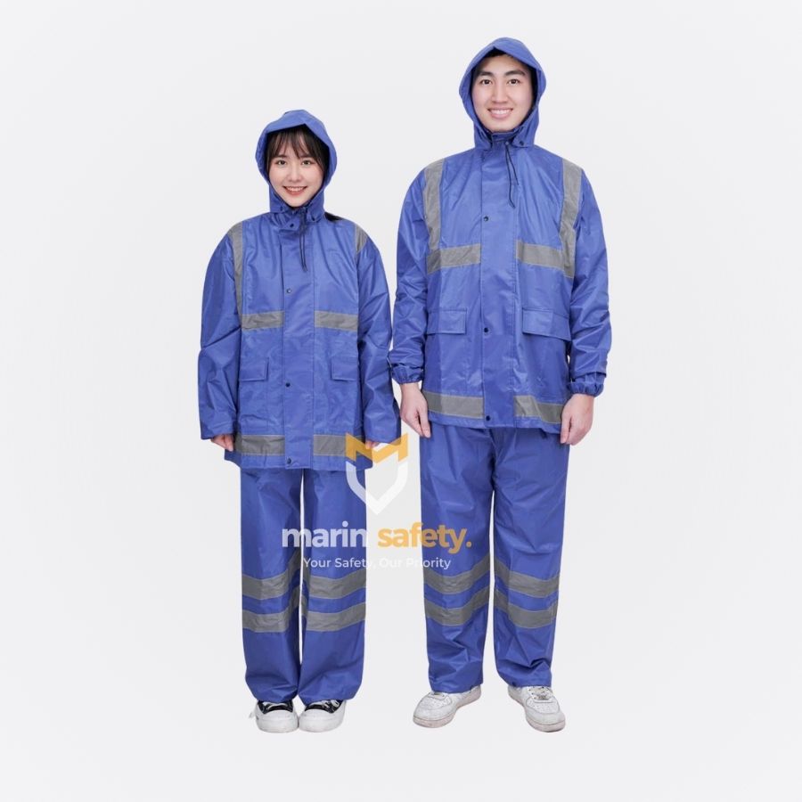 Bộ áo mưa xanh dương phối phản quang Bộ quần áo mưa màu xanh dương nhạt - Ảnh 1